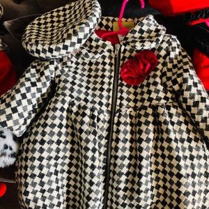 Wool Blend Checkered Jacket & Cap (Toddler Girls)
